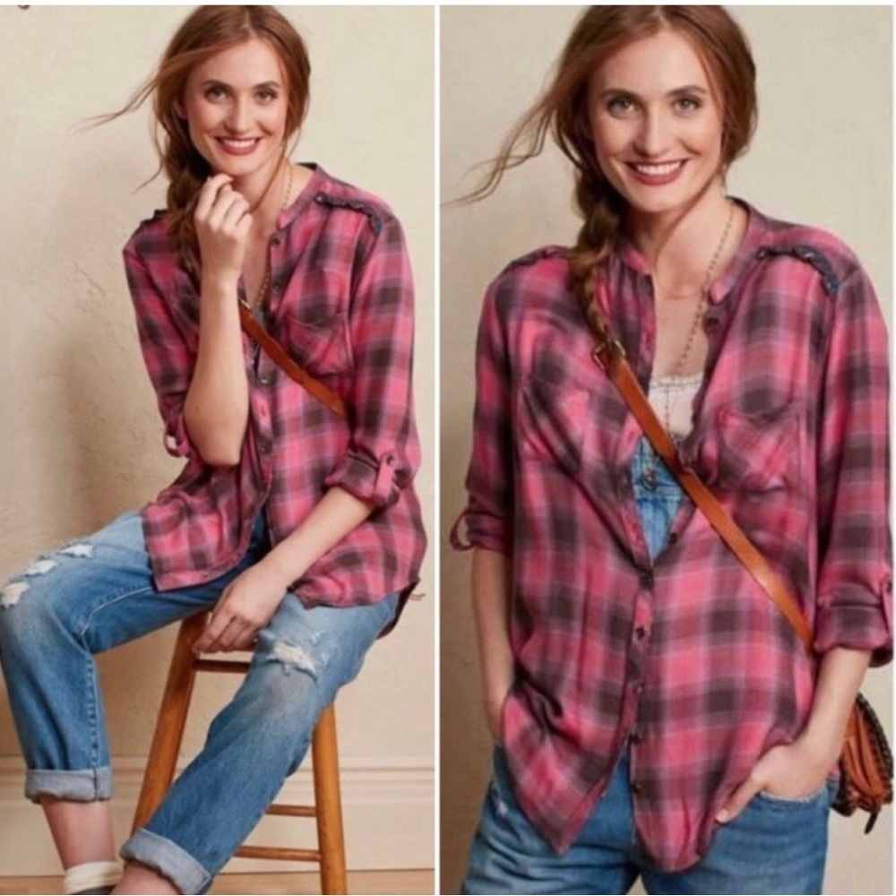 Matilda Jane Parker Plaid Pink Button Down Size Small